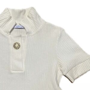 Zara - white top ribbed polo collar